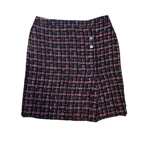 Oscar de la Renta Tweed Knee Length Skirt Retro Plaid Black Multicolor Size 12